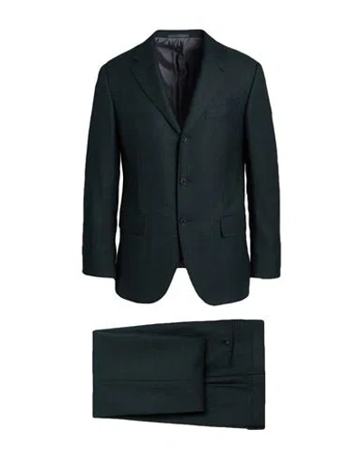 Caruso Man Suit Deep Teal Size 44 Super 130s Wool In Green
