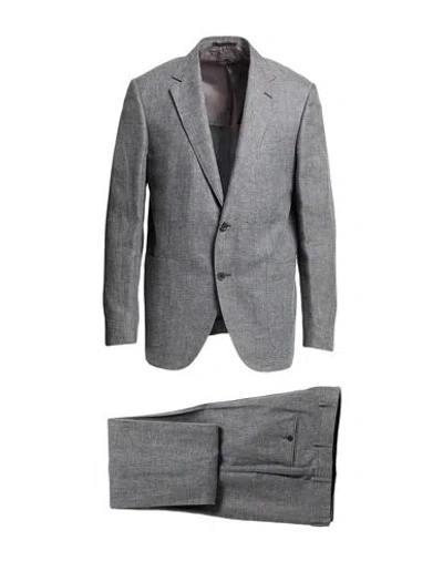 Caruso Man Suit Grey Size 46 Linen, Wool, Silk In Gray