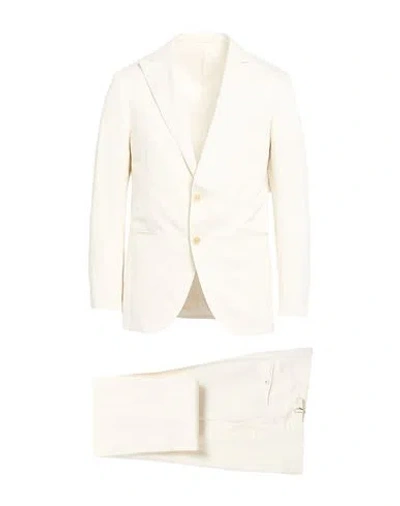 Caruso Man Suit Ivory Size 36 Silk, Linen In Yellow