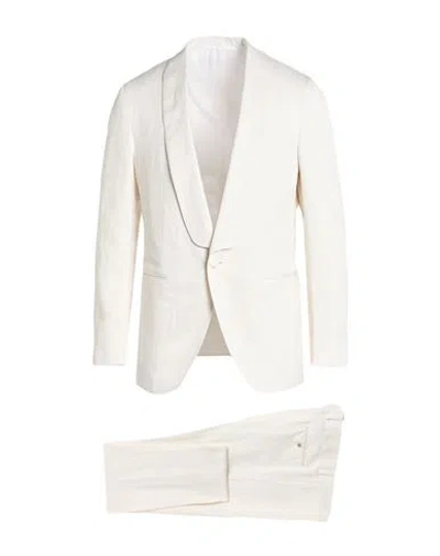 Caruso Man Suit Ivory Size 44 Silk, Linen In White