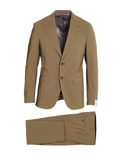 Caruso Man Suit Khaki Size 42 Wool, Elastane In Brown