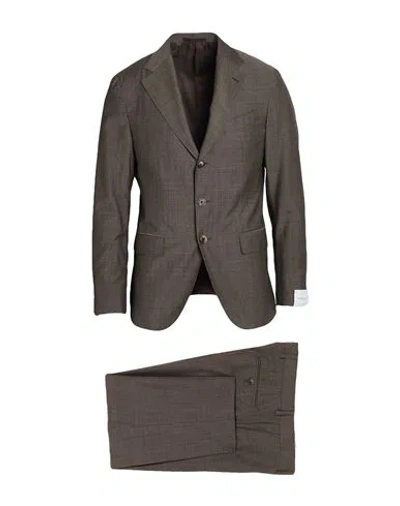 Caruso Man Suit Khaki Size 46 Super 130s Wool In Brown
