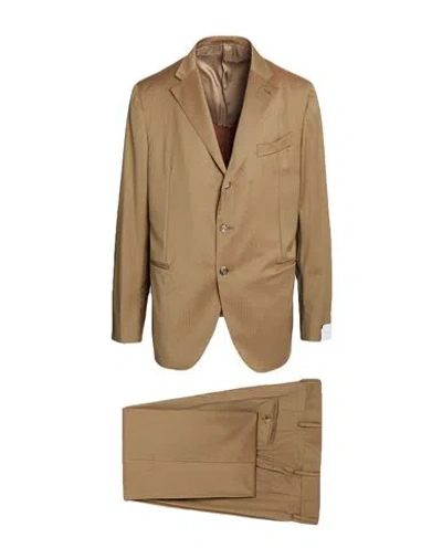 Caruso Man Suit Khaki Size 48 Super 130s Wool In Brown