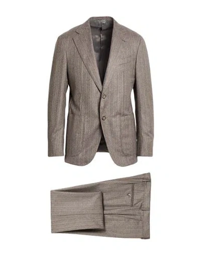 Caruso Man Suit Light Brown Size 42 Wool In Beige