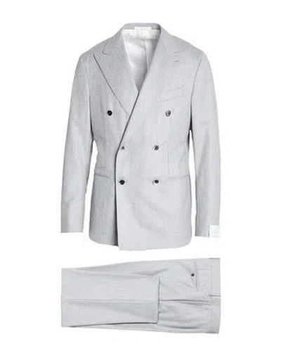 Caruso Man Suit Light Grey Size 38 Wool In Gray