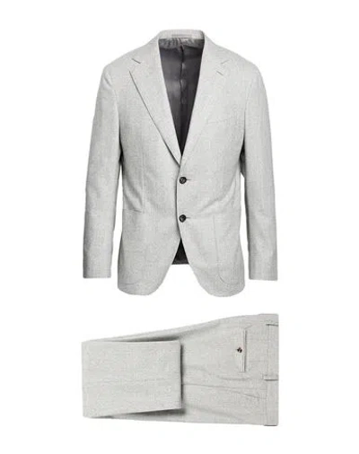 Caruso Man Suit Light Grey Size 44 Wool In Gray
