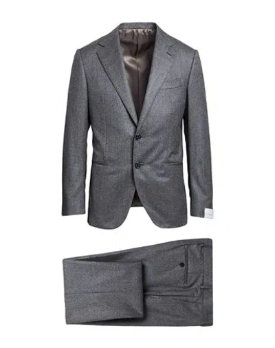 Caruso Man Suit Light Grey Size 44 Wool In Gray