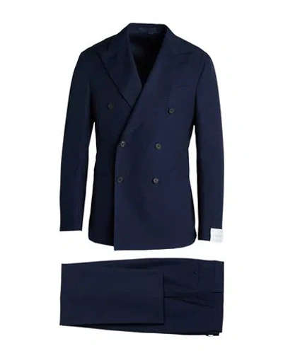 Caruso Man Suit Midnight Blue Size 40 Cotton, Wool
