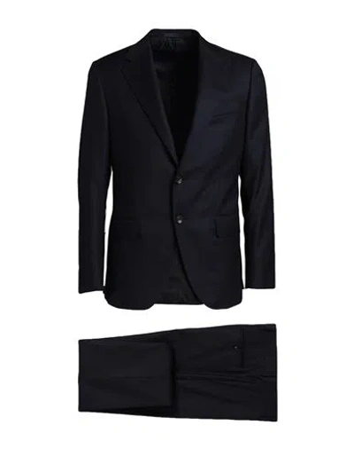 Caruso Man Suit Midnight Blue Size 46 Super 130s Wool In Black