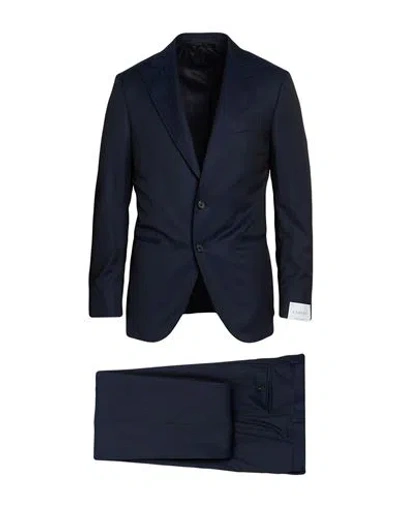 Caruso Man Suit Midnight Blue Size 46 Wool, Silk