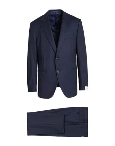 Caruso Man Suit Midnight Blue Size 50 Wool, Elastane