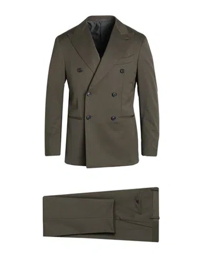 Caruso Man Suit Military Green Size 40 Wool, Polyester, Elastane In Brown