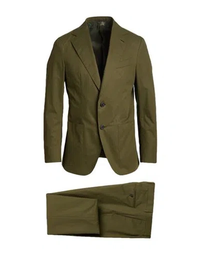 Caruso Man Suit Military Green Size 44 Cotton, Polyurethane