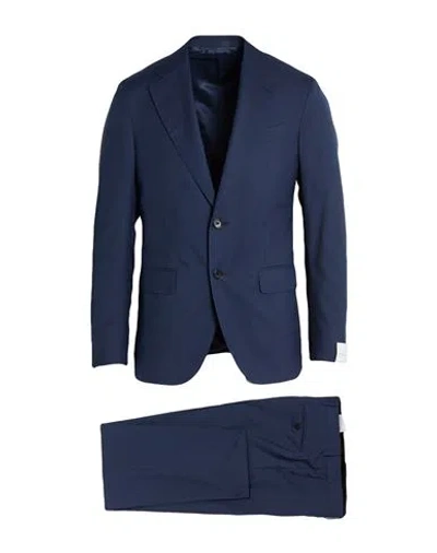 Caruso Man Suit Navy Size 34 Cotton, Wool, Silk