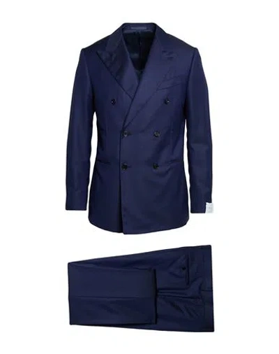 Caruso Man Suit Navy Size 36 Wool In Blue