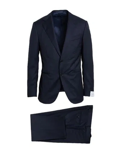 Caruso Man Suit Navy Size 38 Super 130s Wool In Brown