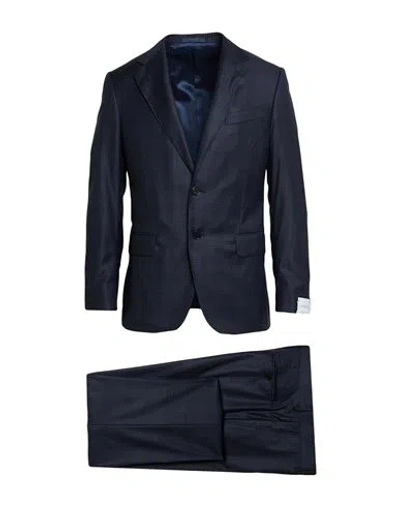 Caruso Man Suit Navy Size 38 Wool In Blue