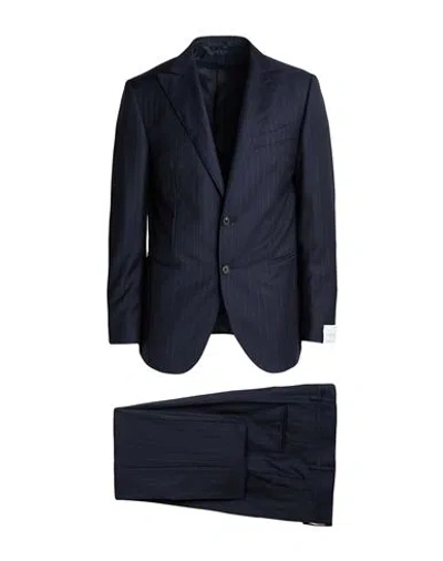 Caruso Man Suit Navy Size 42 Wool In Blue