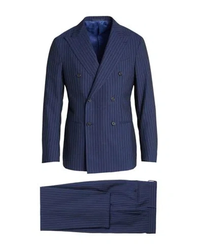 Caruso Man Suit Navy Size 42 Wool, Mohair Wool In Blue
