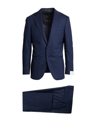 Caruso Man Suit Navy Size 42 Wool, Silk, Lycra In Blue