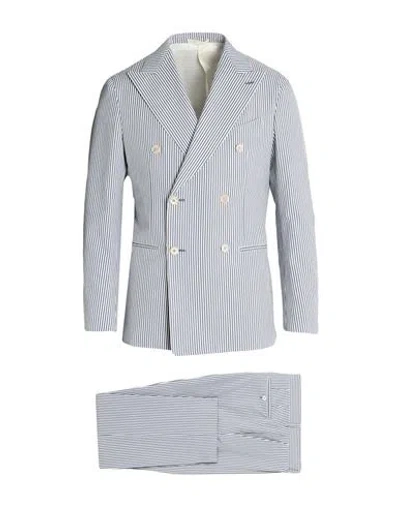 Caruso Man Suit Navy Size 44 Cotton, Silk In Blue