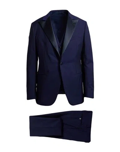Caruso Man Suit Navy Size 44 Wool, Mohair Wool In Blue