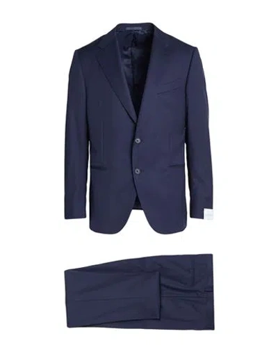 Caruso Man Suit Navy Size 46 Wool In Blue