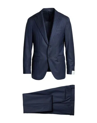 Caruso Man Suit Navy Size 46 Wool In Blue