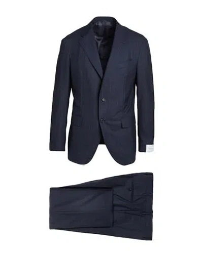 Caruso Man Suit Navy Size 46 Wool, Silk