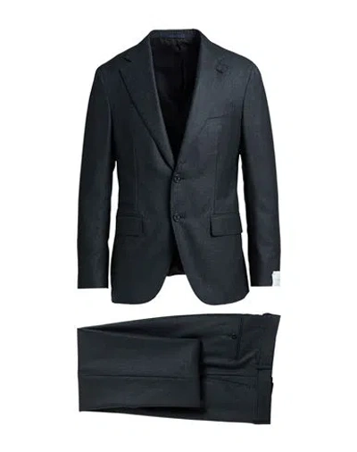 Caruso Man Suit Navy Size 46 Wool, Silk In Blue