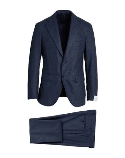 Caruso Man Suit Navy Size 48 Wool In Blue