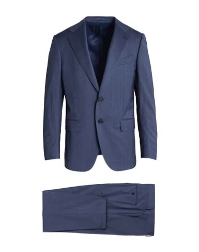Caruso Man Suit Navy Size 48 Wool, Elastane In Blue