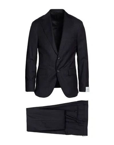 Caruso Man Suit Navy Size 48 Wool, Elastane In Black