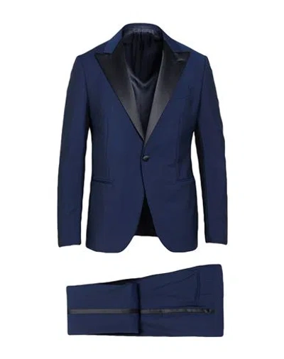 Caruso Man Suit Navy Size 48 Wool, Mohair Wool, Cupro In Blue