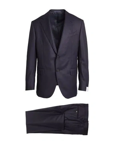 Caruso Man Suit Navy Size 50 Wool In Blue