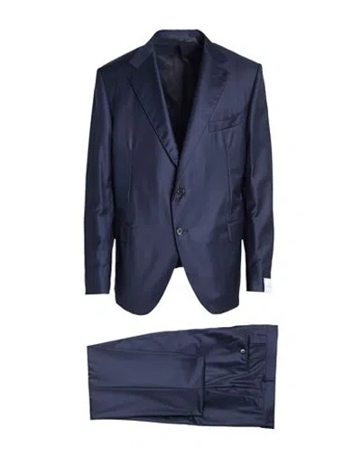 Caruso Man Suit Navy Size 50 Wool In Blue