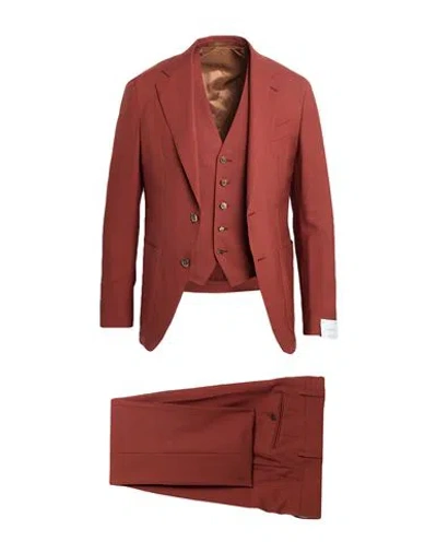 Caruso Man Suit Rust Size 42 Wool In Red