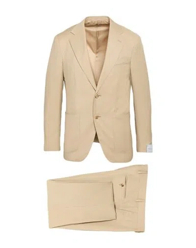 Caruso Man Suit Sand Size 42 Wool In Neutral