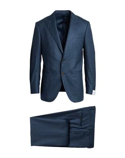 Caruso Man Suit Slate Blue Size 42 Wool