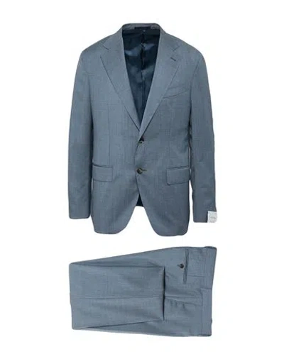 Caruso Man Suit Slate Blue Size 46 Wool