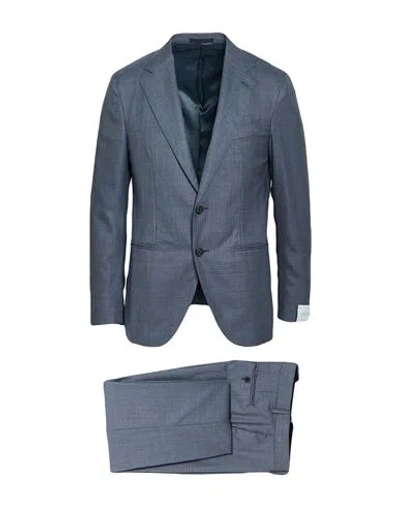 Caruso Man Suit Slate Blue Size 48 Wool