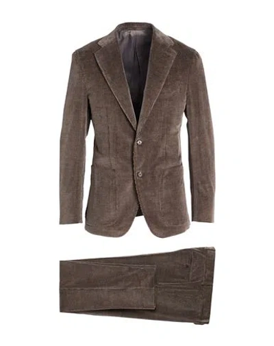 Caruso Man Suit Taupe Size 46 Cotton, Wool, Elastane In Gray