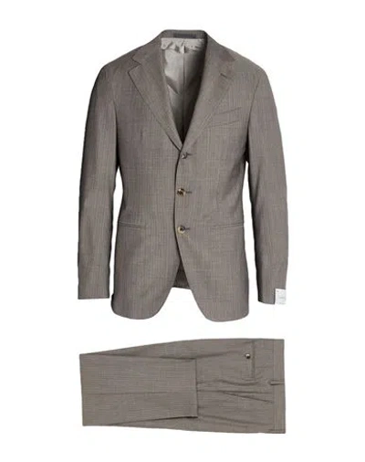 Caruso Man Suit Taupe Size 48 Wool In Gray