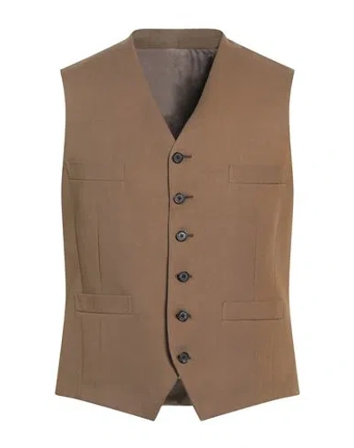 Caruso Man Tailored Vest Khaki Size 38 Cotton, Linen, Silk In Beige