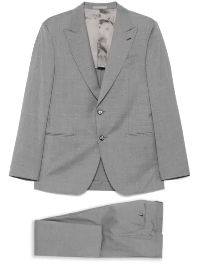 Caruso Mélange-effect Suit In Grey