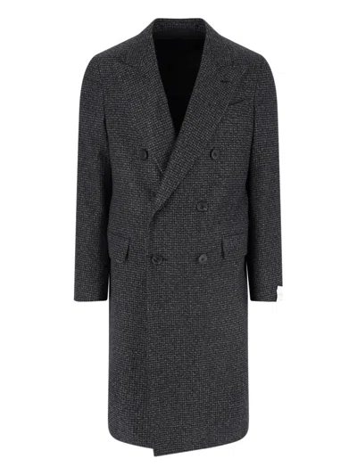 Caruso Grey Cashmere Double-breasted Coat In Black