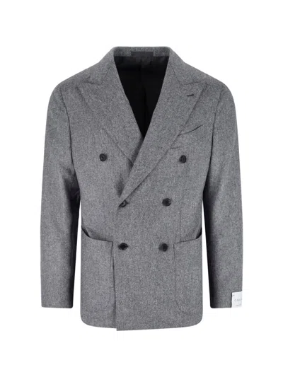 Caruso Grey Wool Double-breasted Blazer In Gray