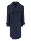 Caruso Navy Blue Double-breasted Wool Coat With Classic Lapel In Blue