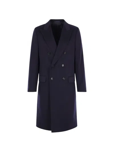 Caruso Peak-lapel Double-breasted Coat In Blue
