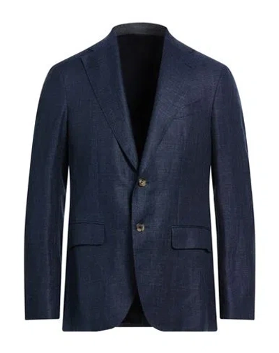 Caruso Per Braun Man Blazer Blue Size 44 Linen, Wool